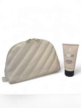 Yves Saint Laurent Quilted Cream Ivory Makeup Cosmetic Bag & YSL Libre Body Balm